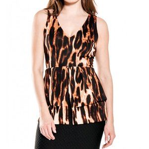 Marisa Kenson Leopard Print Sleeveless Peplum Stretch Top - size S NWT